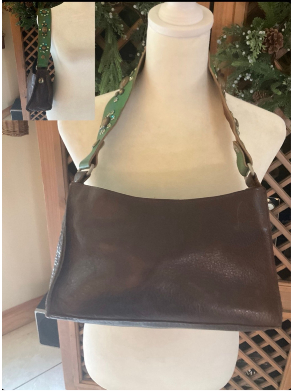 Bar West Leather Western Cowgirl Studded Green Strap Boho Purse